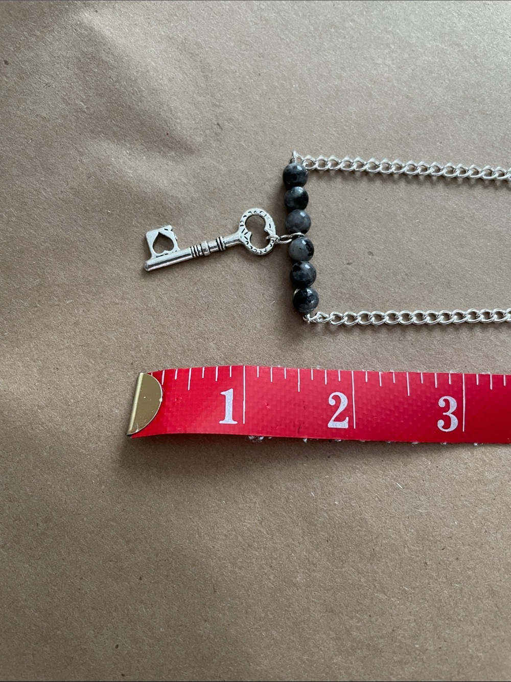 Larvikite black Labradorite round gemstone + key necklace